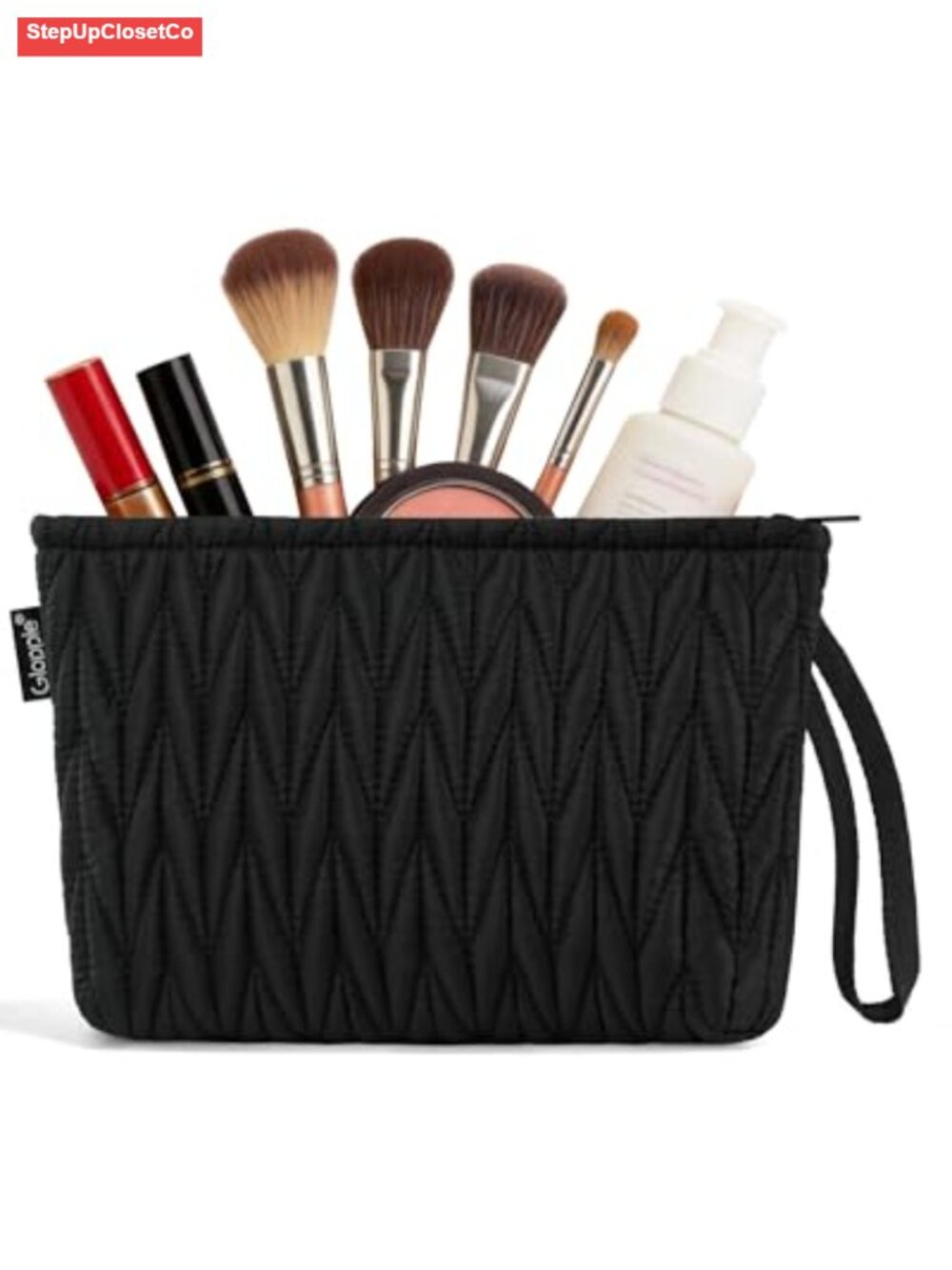 Puffy Waterproof Nylon Makeup Bag with Wristlet Handle, Cosmetic Pouch - Picture 1 of 5